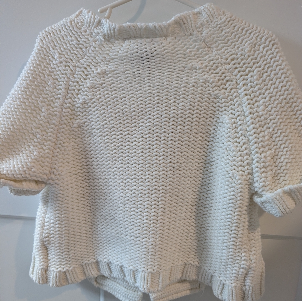 Girls Chunky Cable Knit Short-Sleeve Sweater, Size S/4 - Picture 2 of 7